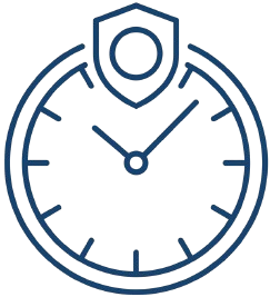 Clock and shield outline icon